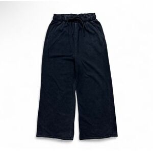 QTT Black Faded Wide Leg Sweatpants Drawstring 100% Cotton Pockets Women's Small